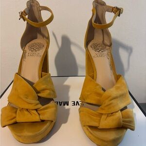 Vince Camuto Mustard Yellow Suede Knotted Ankle-Strap Sandals